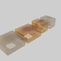 Set Of Modern Acrylic Cube Stools With Amber Brown Tones And Transparent Design