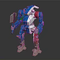 Blue And White Mechanical Warrior Robot With Red Accents Holding Weapon Sci Fi Design 3d model