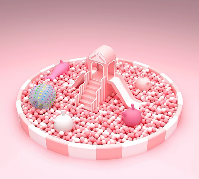 Pink Round Ball Pit Playground With Slide Stairs And Colorful Balls For Kids 3d model