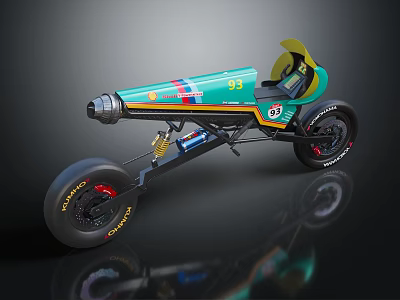 Turquoise Custom Motorcycle with Yellow Windscreen and Number 93 Unique Design 3d model