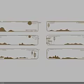 Wooden Sculpture Carvings Long Strip Designs With Mountains Sun And Lanterns
