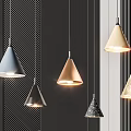 Modern Pendant Lights in Various Designs and Assorted Colors Illuminated on Dark Striped Background