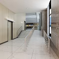 Modern Service Hall Open Space With White Reception Desk Large Windows And Marble Floor