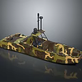 Camouflage Pattern Watercraft Featuring Mounted Antenna And Open Cockpit Design 3d model