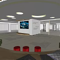 Modern Reception Area With Large Display Screen Colorful Stools And Circular Lighting 3d model