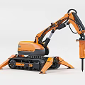Orange Tracked Utility Vehicle with Extended Arm and Hydraulic Breaker Attachment