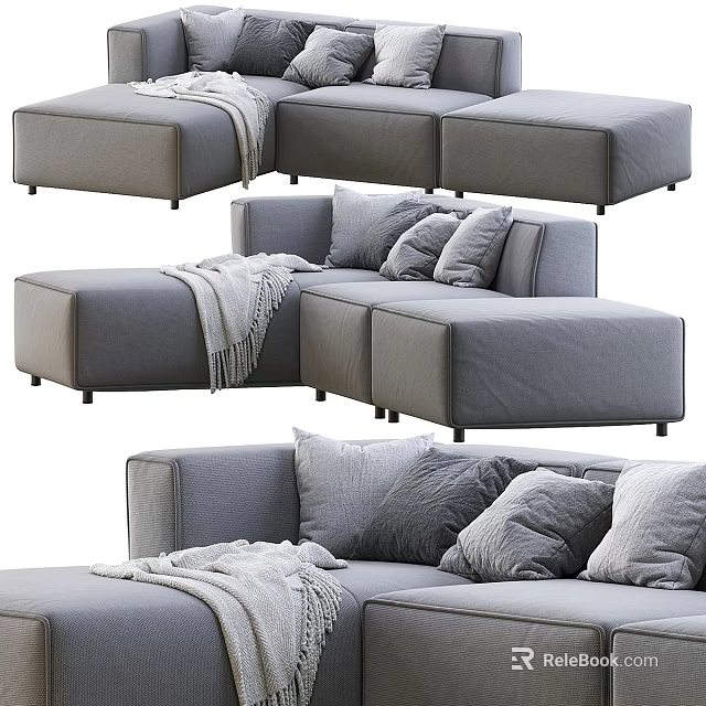 Modern Gray Two-seater Sofa With Cozy Pillows And Throw Blanket Interior Design 3d model