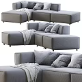 Modern Gray Two-seater Sofa With Cozy Pillows And Throw Blanket Interior Design 3d model