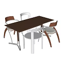 Modern Rectangular Dark Brown Dining Table With Four Brown And White Chairs Set 3d model