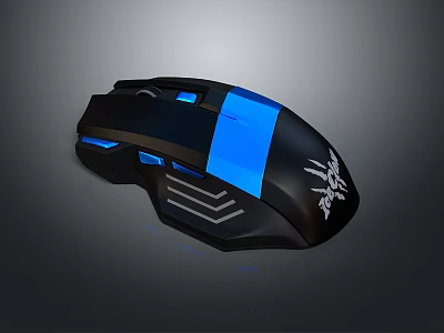 Professional Gaming Mouse Black With Blue LED Lights Ergonomic Grip And Stylish Design 3d model