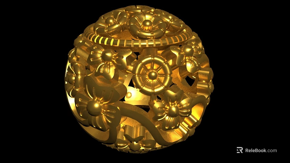 Exquisite Gold Jewelry Intricate Hollow Carving With Floral Patterns Spherical Bead Design 3d model 