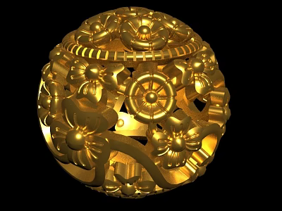 Exquisite Gold Jewelry Intricate Hollow Carving With Floral Patterns Spherical Bead Design 3d model