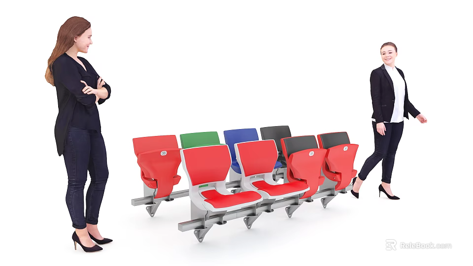 Colorful Public Chairs With Metal Frame And Multiple Colored Seats In Public Space 3d model 
