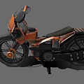 Orange Motorcycle with Retro Industrial Design Black Tires Headlight and Seat