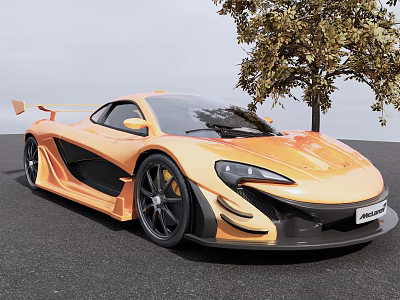 Modern Orange McLaren Sports Car With Black Wheels Parked Near Tree 3d model