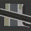 3D Model of Urban Bridge with Road Street Lights Water Channel and Greenery