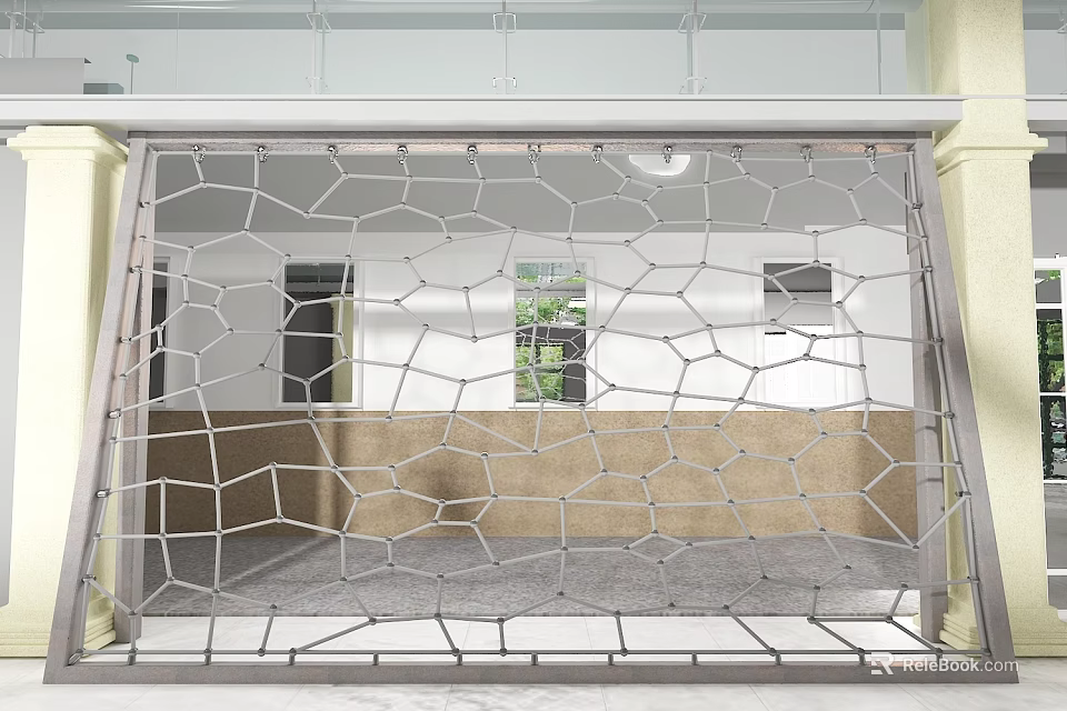 Kindergarten Safety Net Fence With Metal Frame Interior Windows And Wooden Floor Wall 3d model 