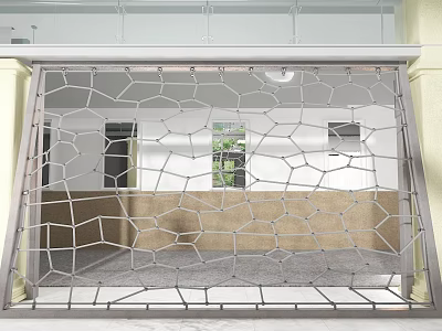 Kindergarten Safety Net Fence With Metal Frame Interior Windows And Wooden Floor Wall 3d model