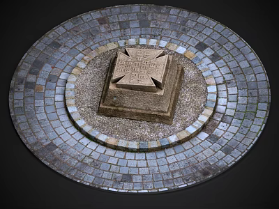 Park Landscape With Circular Brick Paved Area And Central Square Pedestal Geometric Design 3d model