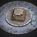 Park Landscape With Circular Brick Paved Area And Central Square Pedestal Geometric Design