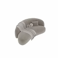 Beige Linen Two Seater Sofa With Curved Design Throw Blanket And Pillow