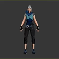 3D Character Model With Blue Top Black Pants White Headscarf Wrist Guards And Blue Shoes