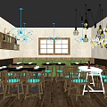 Modern Restaurant Interior With Wooden Bar Counter And Stools Silver Metal Equipment And Decorative Panels