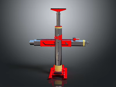 Red Silver Hydraulic Lifting Jack With Vertical Column And Base Stand 3d model