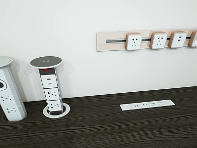 Modern Switch Panel With Wall Mounted And Desktop Power Sockets Design 3d model