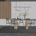 Modern Restaurant Interior With Wooden Dining Table Stylish Chairs Pendant Lights And Green Plants