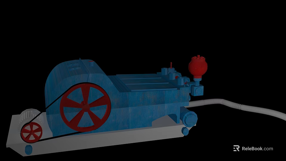 Industrial Equipment Featuring Blue Body Red Wheel And Spherical Component With Pipes 3d model 