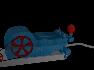 Industrial Equipment Featuring Blue Body Red Wheel And Spherical Component With Pipes 3d model