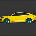 Yellow Sports Car With Black Roof Green Wheels And Rear Spoiler Design