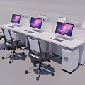 Modern White Office Desks With Dividers Computer Monitors And Office Chairs