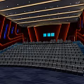 Modern Cinema Interior Featuring Rows of Comfortable Seats Curved Walls Blue Lighting and Spacious Auditorium