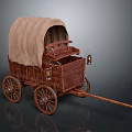 Vintage Covered Wagon With Canvas Canopy Wooden Wheels And Metal Lanterns