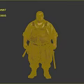 3D Fat Man Character In Suspenders White Shirt With Tool Belt Guns And Gray Background