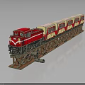 Red Model Train With White And Red Carriages On Metal Stand Dark Background Reflective Surface 3d model
