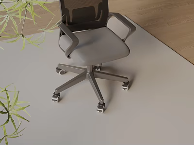 Modern Office Chair With Mesh Back Armrests And Metal Base Near Green Plants 3d model