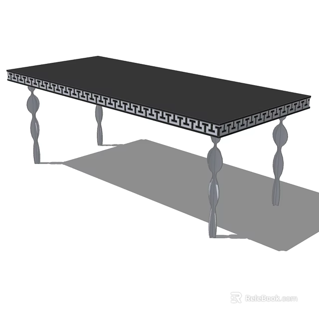 Elegant Dining Table With Black Tabletop Greek Key Pattern Trim And Ornate Twisted Legs 3d model 