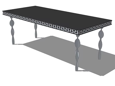 Elegant Dining Table With Black Tabletop Greek Key Pattern Trim And Ornate Twisted Legs 3d model
