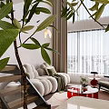Modern Loft Apartment Living Room With Curved Sofa And Floor Lamp