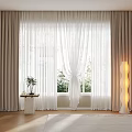 Curtain Window Screen Combination Fabric Curtain linen Window Screen Coffee Table Side Table Floor Lamp Carpet Jewelry Ornaments 3d model