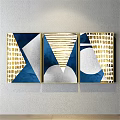 Three Panel Modern Abstract Paintings With Blue Gold Silver Geometric Patterns 3d model