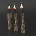 Outdoor Torch Lights with Wooden Posts Rope Wrapped and Flaming Design