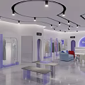 Modern Clothing Store Interior With Displayed Apparel Mirrors Seats And Ceiling Lights
