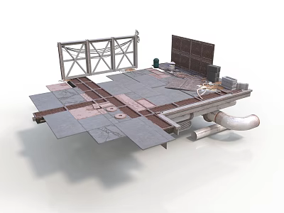 Industrial Platform Structure With Metal Frame Panels And Mechanical Pipes 3d model