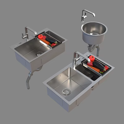 Stainless Steel Kitchen Sink Double Bowl Design With Faucet And Drainer 3d model