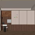 Modern Wooden Wardrobe With White Brown Panels And Drawer Storage In Bedroom Interior