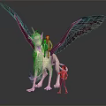 Giant Winged Mythical Creature With Rider On Back And Standing Character 3d model